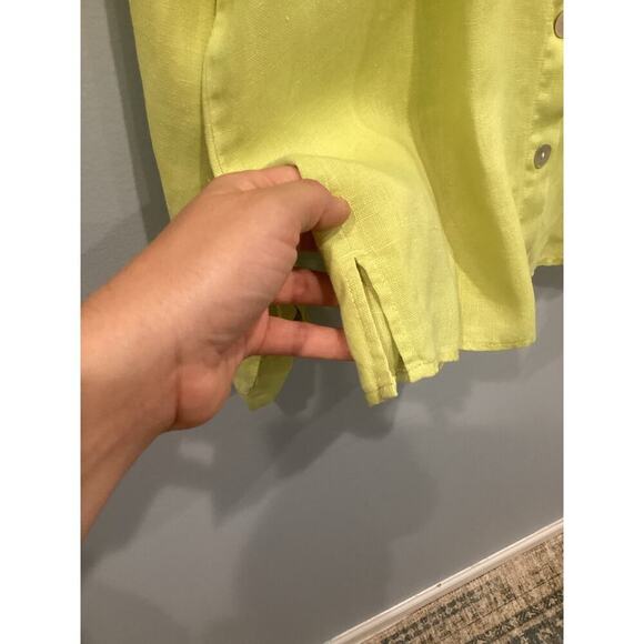 Womens Linen Button Up Shirt Size Large L XL Chartreuse Green Lagenlook Beach - Picture 8 of 8